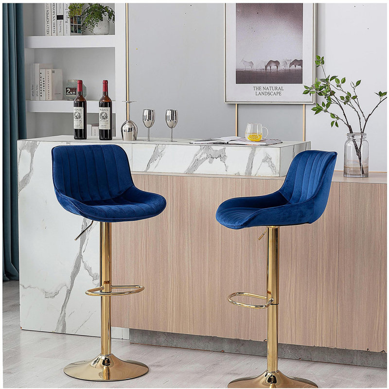 Repose-pieds chromé et base réglable en velours mécanique à hauteur réglable + tabouret de bar simple à pieds dorés, ensemble de 2