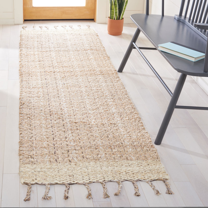 Cape Cod Handwoven Ivory and Green Square Cotton Area Rug - 6'