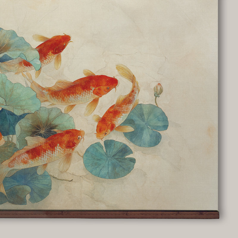 Très grande toile d'art tapissier Koi, H 45 po x l 73 po