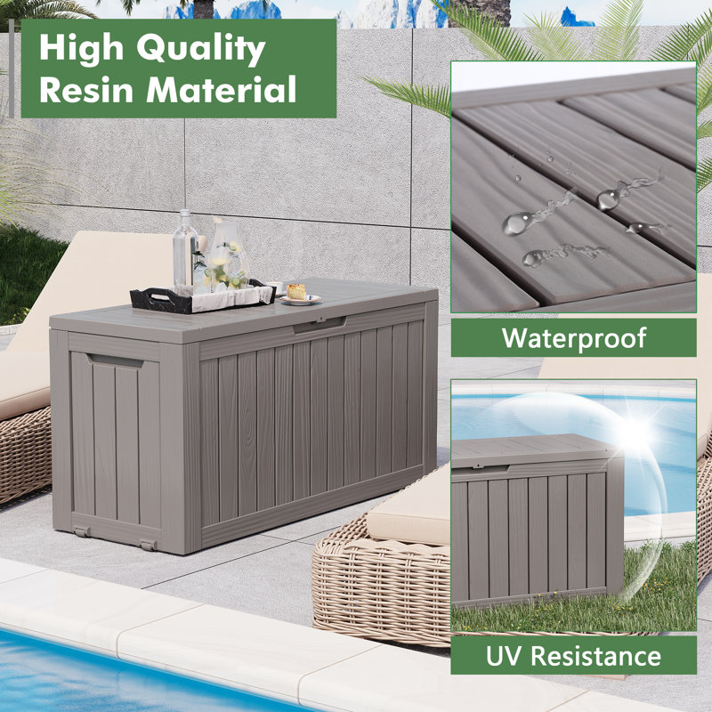 Gray Resin Lockable Deck Box with Wheels, 72 Gallon Capacity
