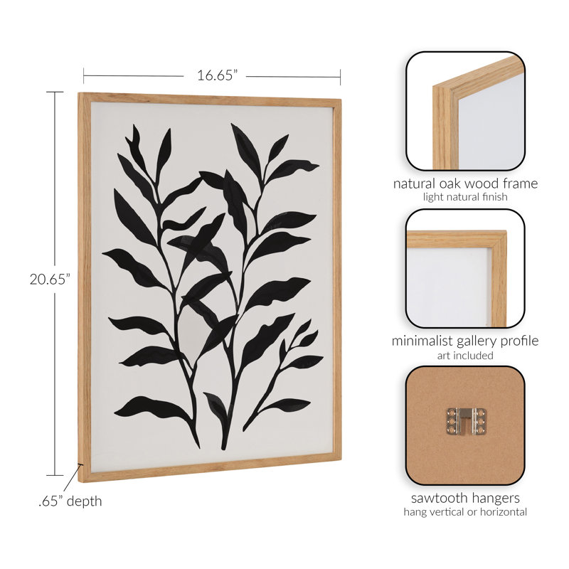 Art mural floral noir et blanc, Cadre brun clair, H 16,65 po x l 20,65 po