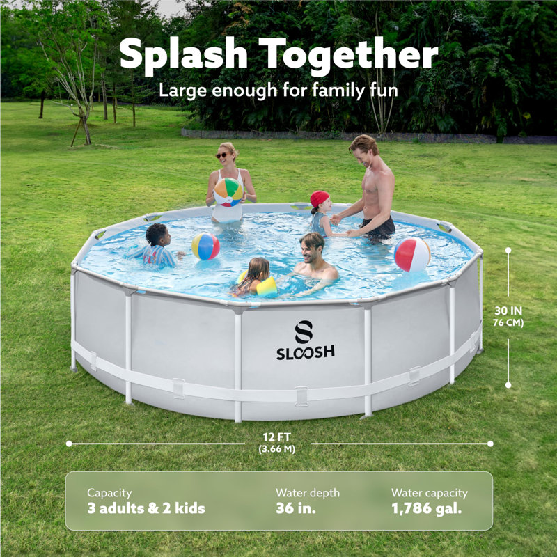 Round Above Ground Pool with Pump, 12' W x 30" H