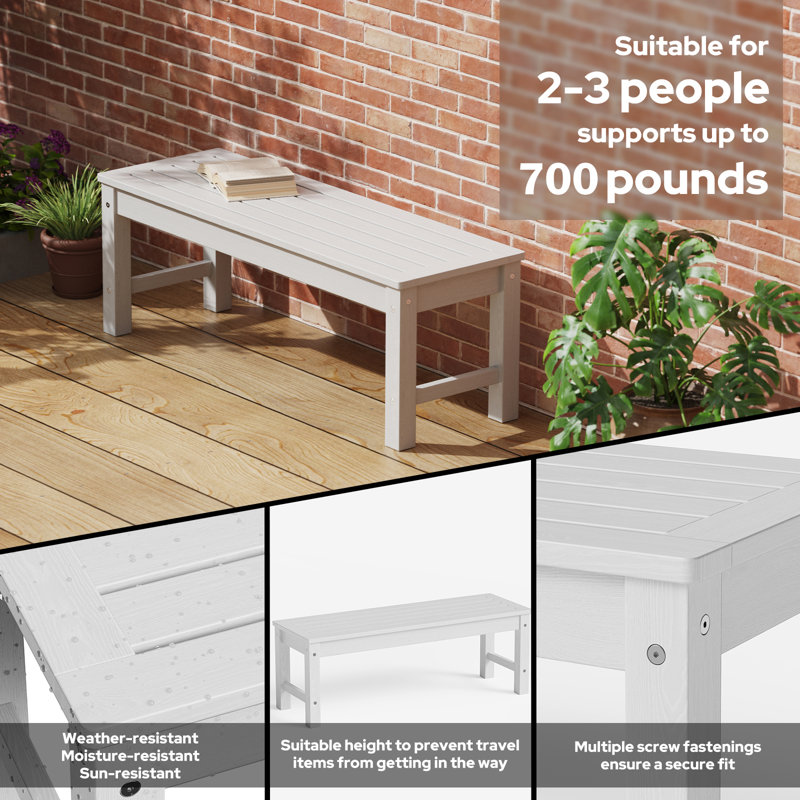 Banc de jardin pour l'extérieur sans dossier, ensemble de 2, banc de jardin robuste et durable, Blanc, 2