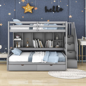 Feriz Twin Extra Long over Full 2 Drawer Standard Bunk Bed with Built-in-Desk by Harriet Bee