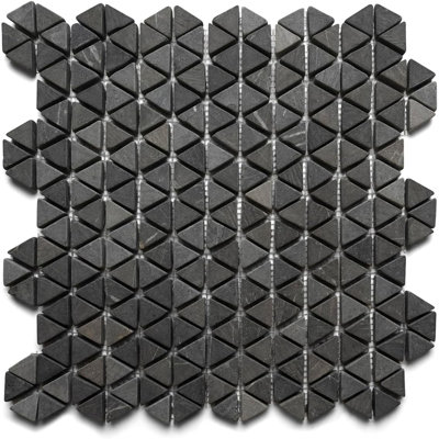 Grey Triangles Hexagon Marble Mosaic 12 x 12 in Mesh-Backed Sheet (1 Sq Ft)