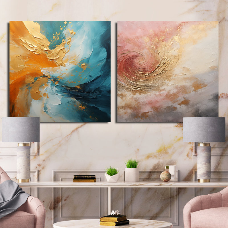 Desert Mirage Vortex Spiral - Ensemble de 2 collages carrés abstraits, H 36 po x l 73 po, Toile tendue