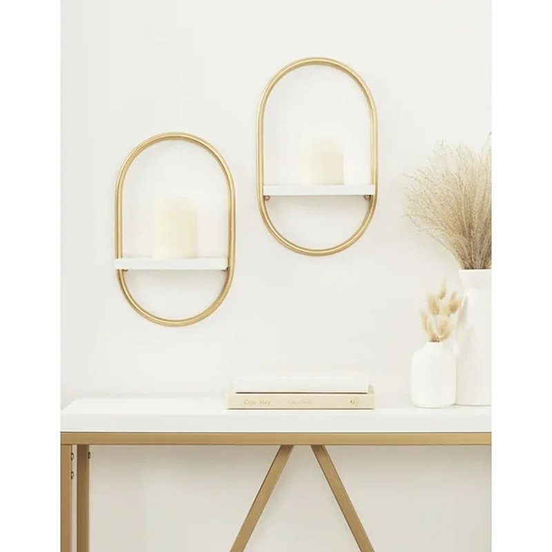 Carlile 2 Piece Oval Bracket Shelf, Gold, White/Gold