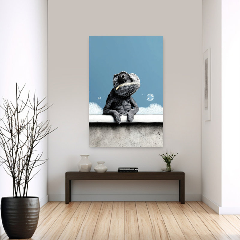 «Chameleon Bubble Bath», art mural lézard contemporain, H 60 po x l 40 po