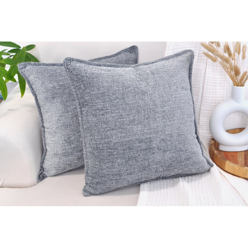 Ensemble de 2 housses de coussin en chenille à texture douce, Gris, Carré 26 po, Polyester