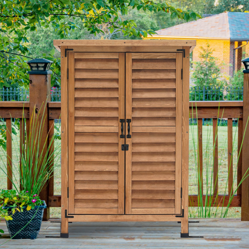 Natural Fir Wood Outdoor Storage Cabinet with Double Doors