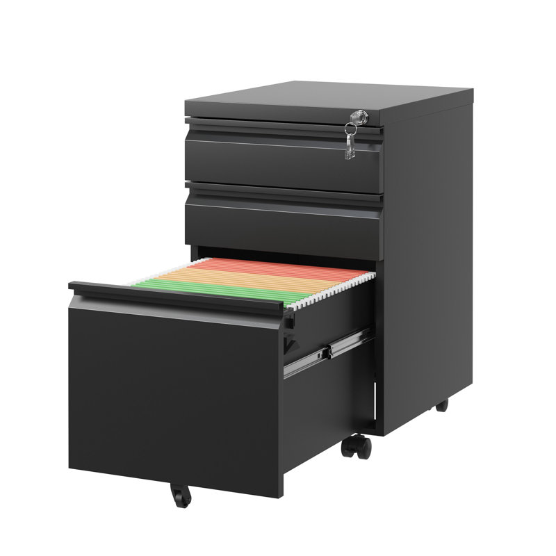 Mobile File Cabinet with Lock, Black