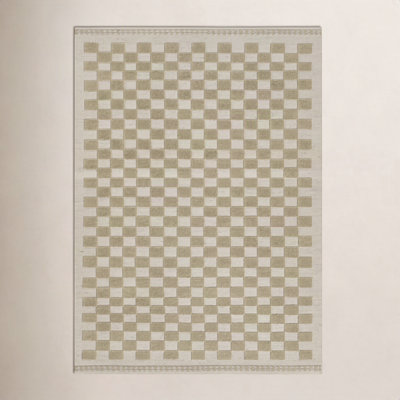 Azle Beige Tan Hand-Woven Checkered Wool Rug