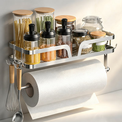 Wall-Mount Bamboo Paper Towel Holder With Shelf