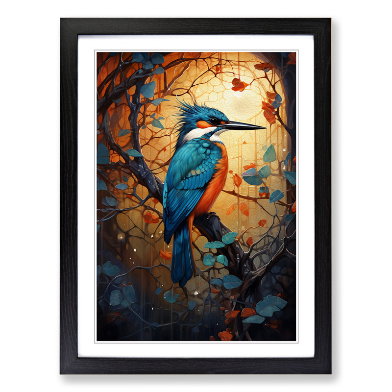 Kingfisher Futurism - Framed Print, 46cm H x 34cm W x 2" D, Black Framed