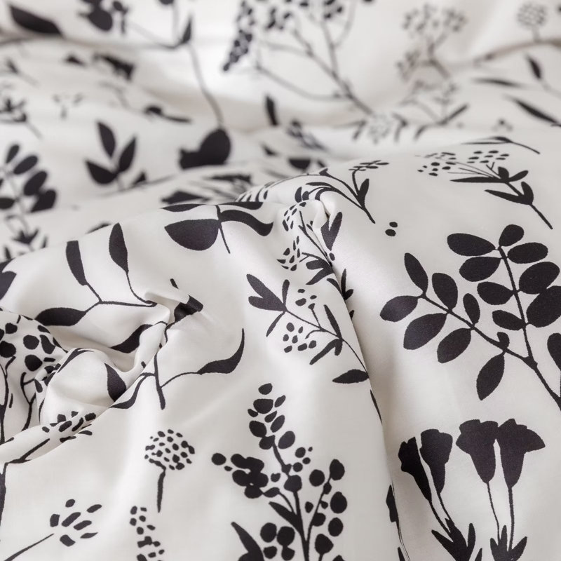 Floral Comforter Set Botanical Flower Bedding Set, Twin Comforter + 1 Standard Pillowcase, White Black Floral
