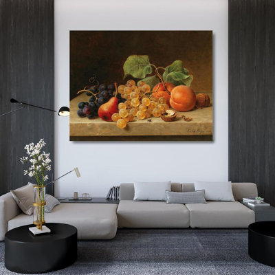 "Still Life with Grapes, Peaches, a Pear and Nuts" by  Emilie Preyer - Gallery Wrap Canvas Wall Art