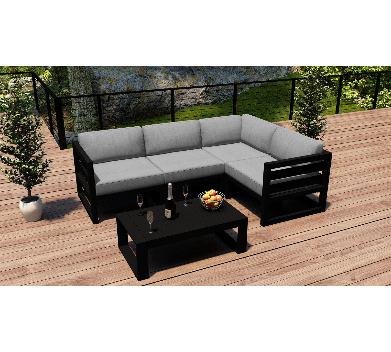Smith 5 Piece Sectional Seating Group with Sunbrella® Cushions, Cast Silver, Black