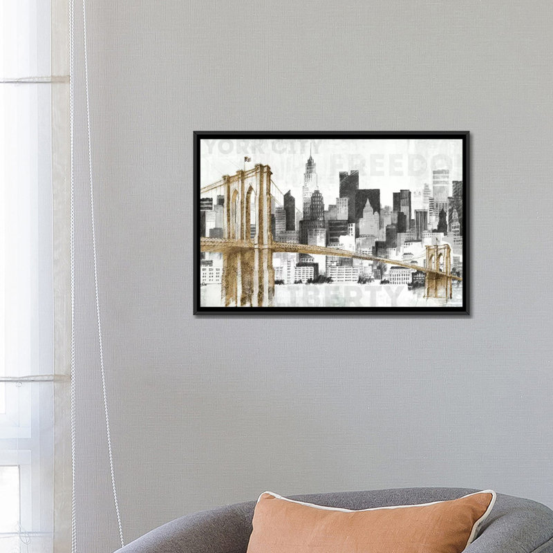 «New York Skyline I», reproduction d'art sur toile tendue, H 18 po x l 26 po x P 1,5 po, Toile avec cadre noir, Pas de tapis