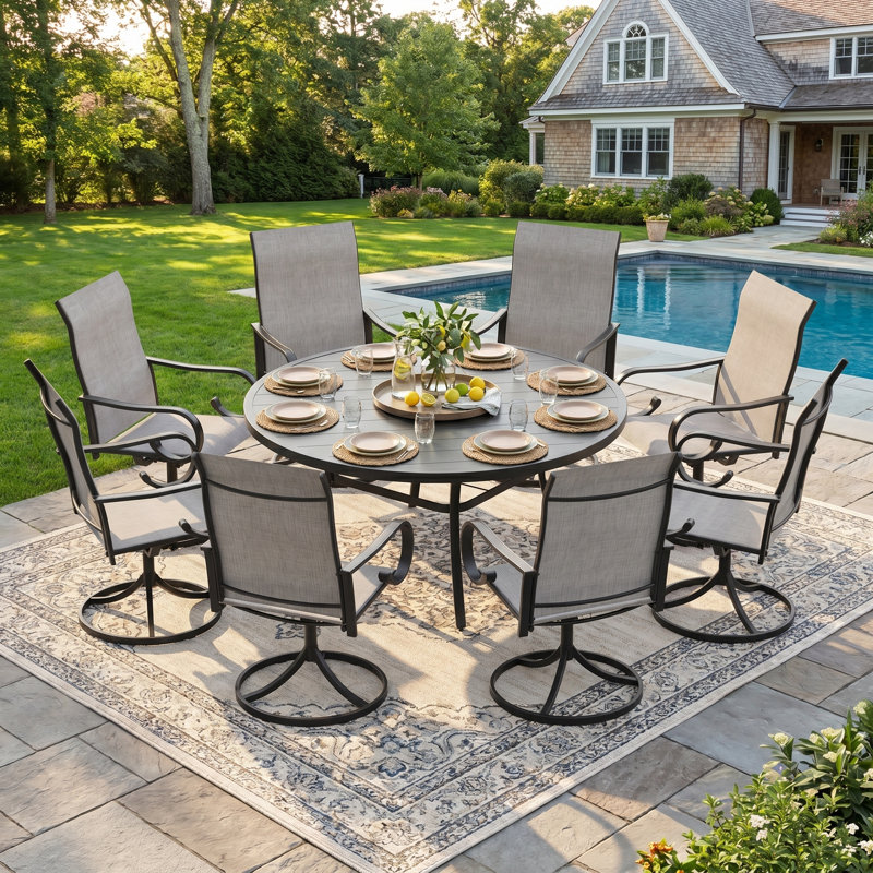 Bushman With Swivel Textilene Chairs, Black/Gray