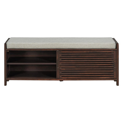 Shoe Bench With Storage And Cushion, Distressed Shutter Storage Bench With Retro Charm For Living Room, Entryway (Grey)