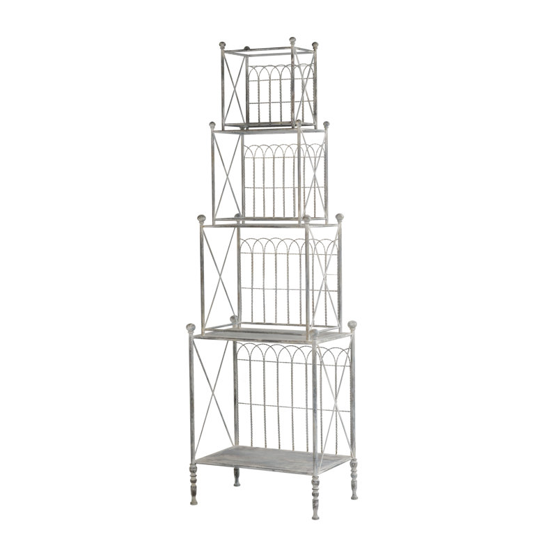 25.5x17x80.5" Rustic Iron 4-Tier Etagere with Twisted Rope Details