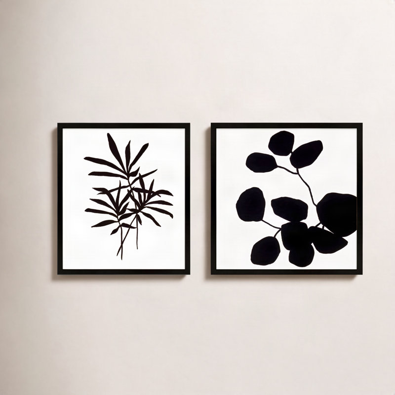 «Midland Modern Botanical», ensemble de 2 encadrés 2 pièces par Lee Lessem, Papier avec cadre noir