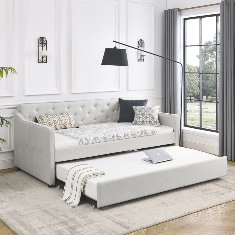 Lit de jour rembourré avec couchette Atrina, Beige, Lit simple