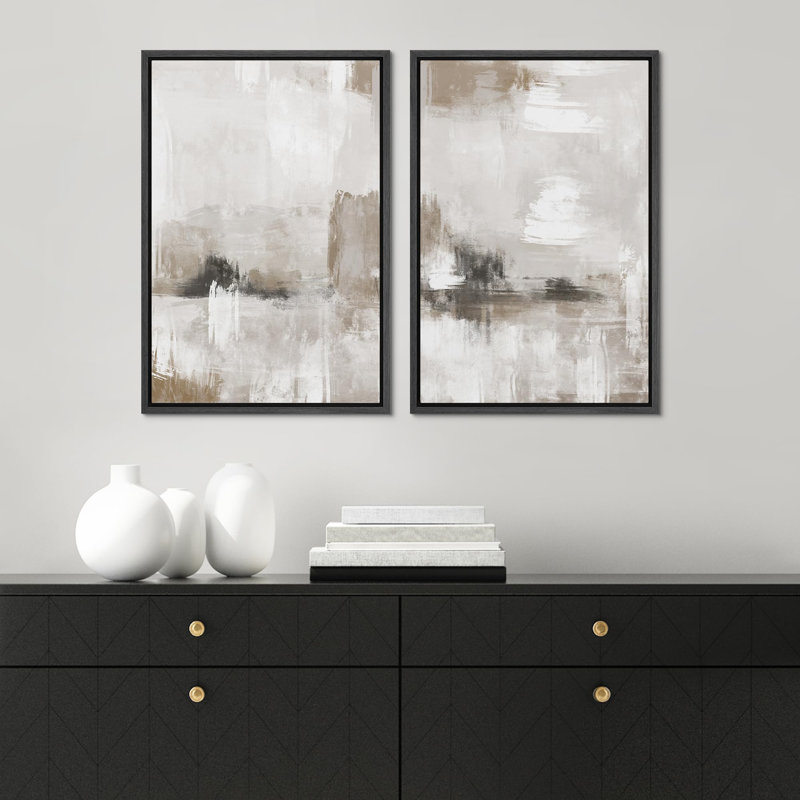 Color Blocks " Pastel Grunge Paint Stroke Abstract Modern Art Wall Decor Artwork Calm Relax " 2 - Pieces, Black