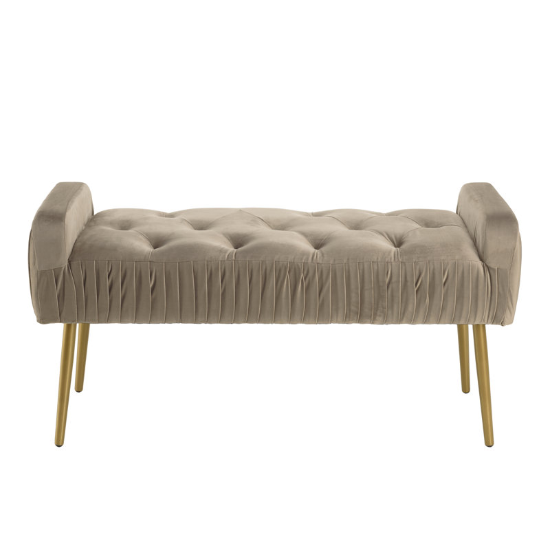 Runnells Velvet Upholstered Bench, Grey