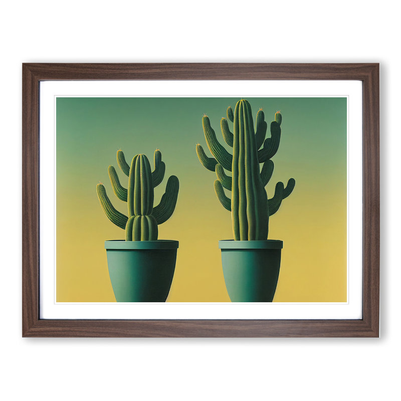 Endearing Cactus - Single Picture Frame Print, 46cm H x 64cm W x 2cm D, Walnut Framed