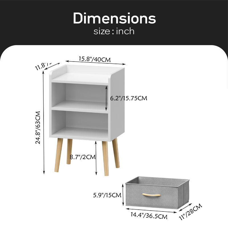 Kandence 15.8'' W Nightstand, White