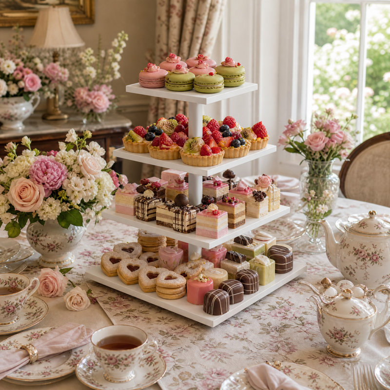 Présentoir à cupcakes à 4 étages, plateaux carrés en bois de 15 à 30 cm, capacité de 24 cupcakes, support métallique sans outil, pour fêtes et buffets