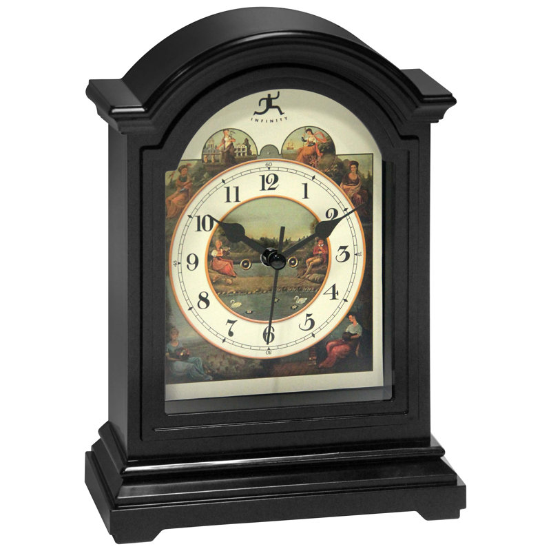 Black Grandfather-Inspired Tabletop Clock with Artwork