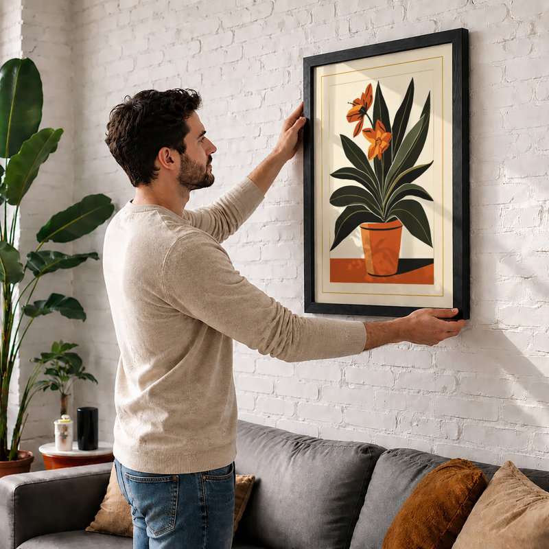 Potted Bloom Botanical - Framed Print, A2 - 59.4 x 42.0 cm, Black