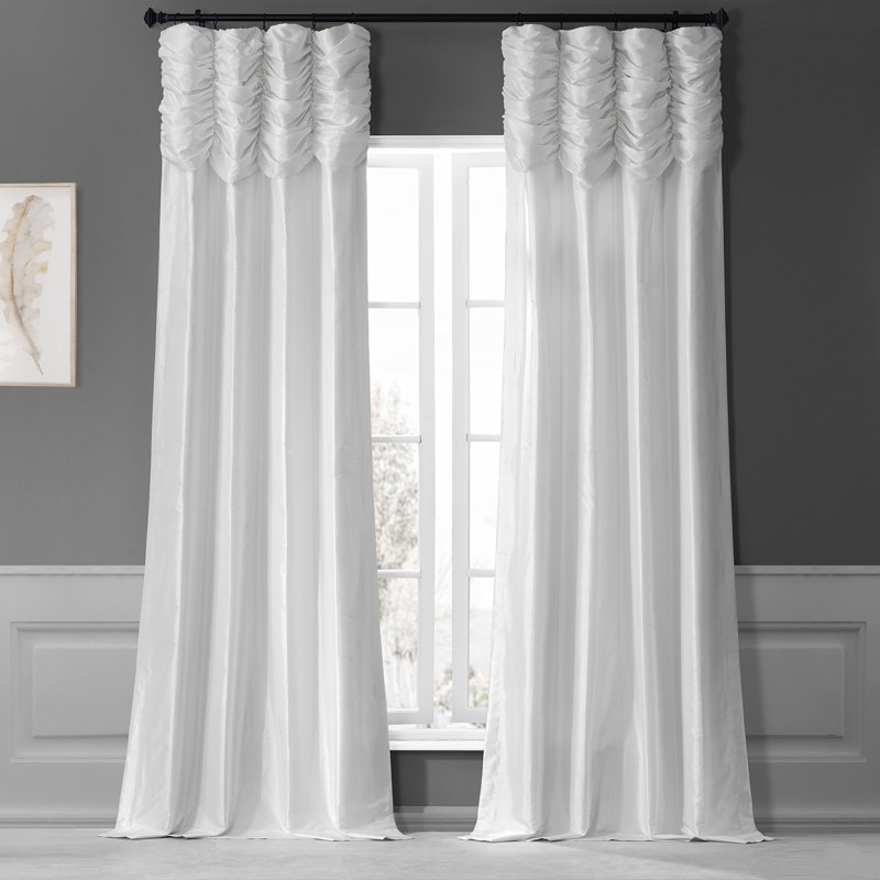 Ryker Ruched Solid Faux Silk Taffeta Room Darkening Curtains for Bedroom & Living Room Curtains - Single Panel Drapes