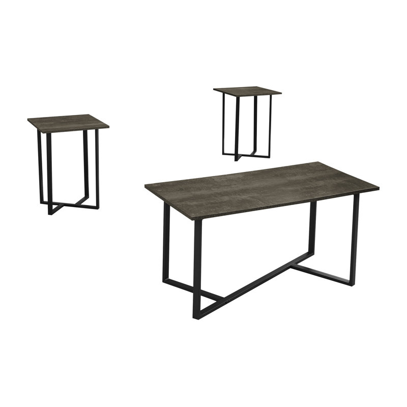 Ensemble de 3 tables gigognes avec stratifié brun foncé et base en métal