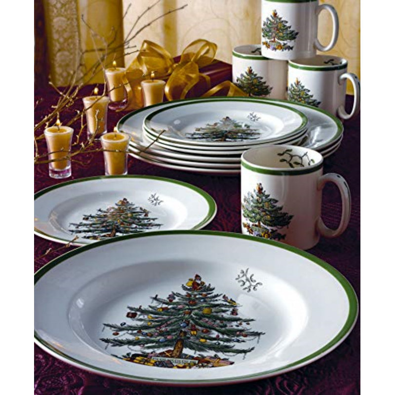 Christmas Tree 12-Piece Porcelain Dinnerware Set, Service for 4