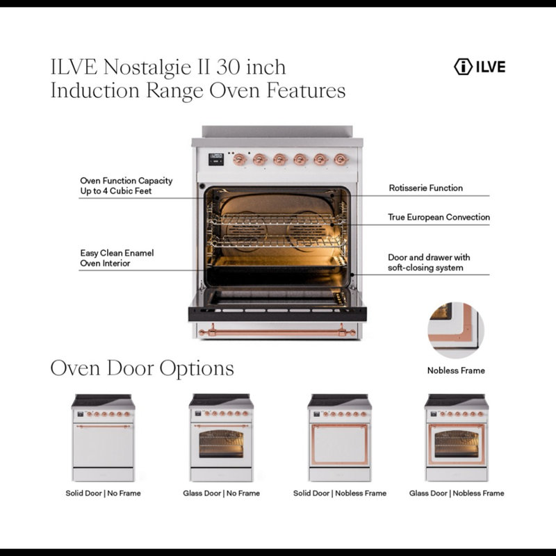 ILVE Nostalgie II 30 in Induction Range, Glossy Black/Chrome