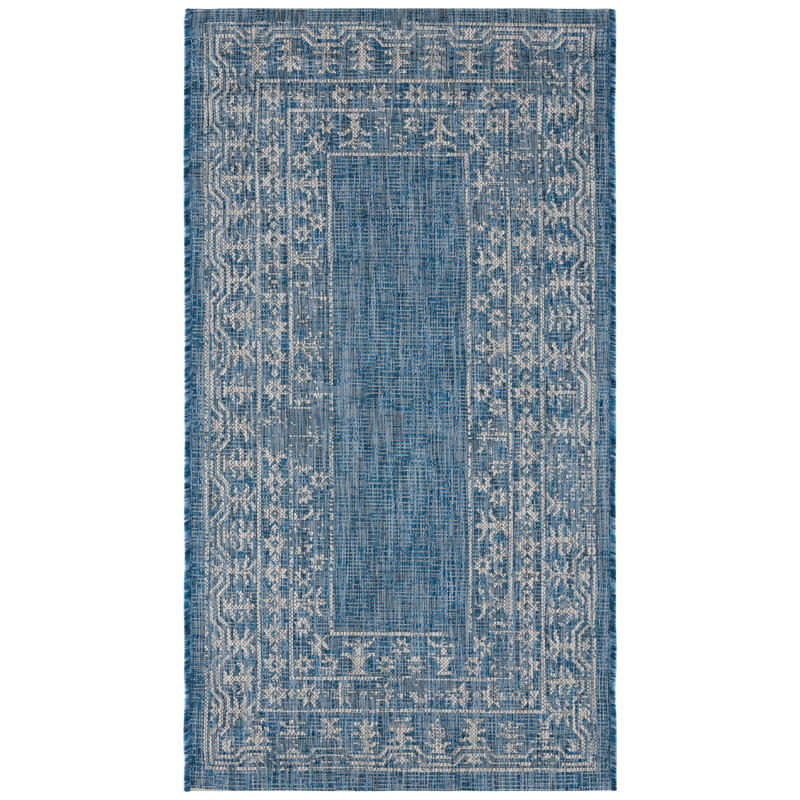 Tapis oriental bleu marine / gris intérieur / extérieur Oriental, Rectangle 2 pi 7 po x 5 pi