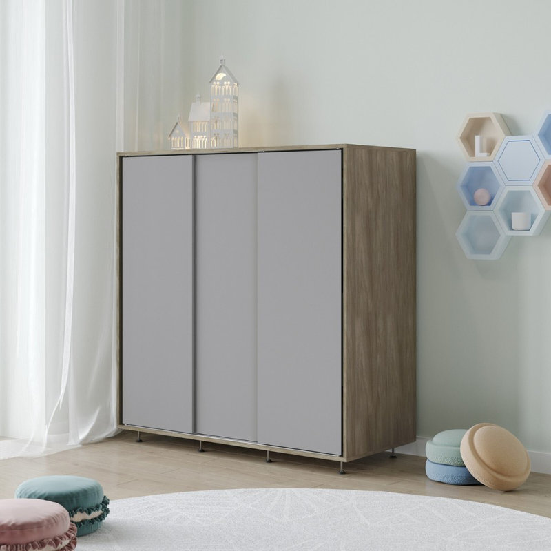 Solid Wood Wardrobe, Oak/Grey
