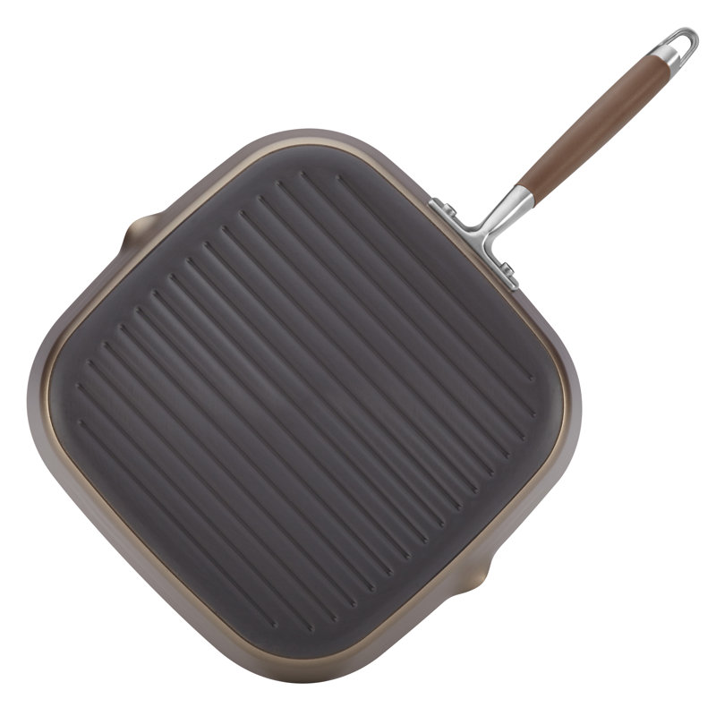 Anolon Advanced Hard Anodized Nonstick Deep Square Stovetop Grill Pan with Pour Spouts, 11 Inch, Bronze