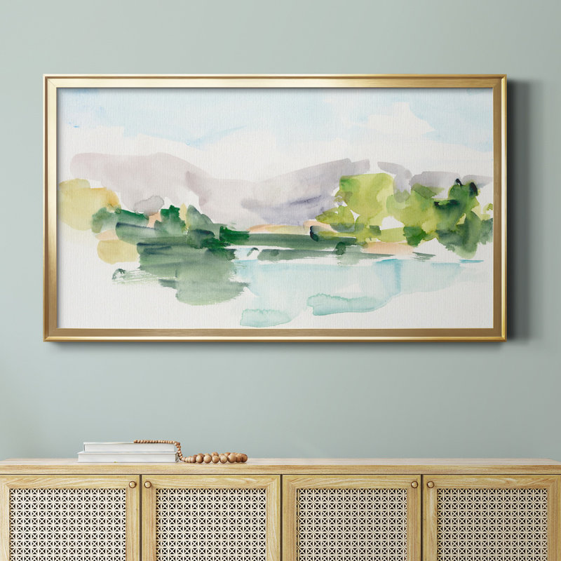 " Tangerine Sunset II ", 22.5" H x 42.5" W, Framed Canvas, Gold