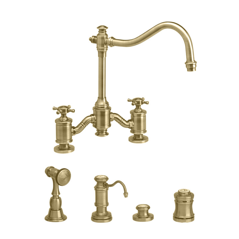 Annapolis Bridge Faucet - Cross Handles, Antique Brass