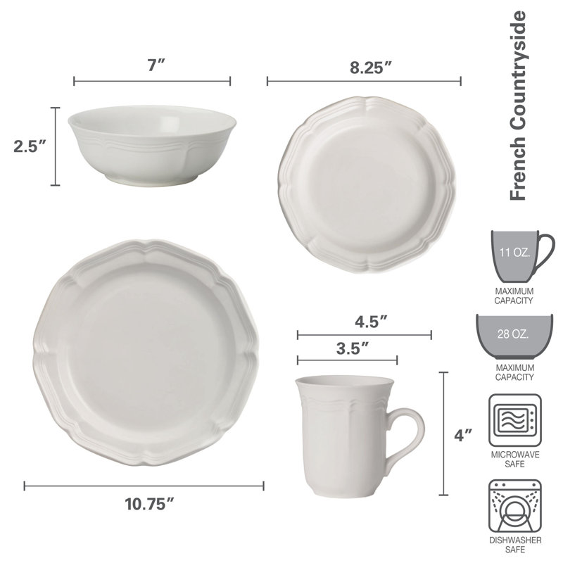 White Porcelain Scalloped 16-Piece Dinnerware Set, Service for 4
