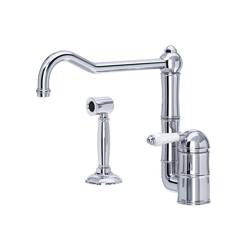 Acqui® Single Handle Kitchen Faucet, Polished Chrome, With Side Spray, Porcelain Lever Handle