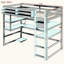 Lit mezzanine simple en bois avec bureau, support de rangement latéral, tablettes à plusieurs rangements et lumière RVB-148823225-148823228