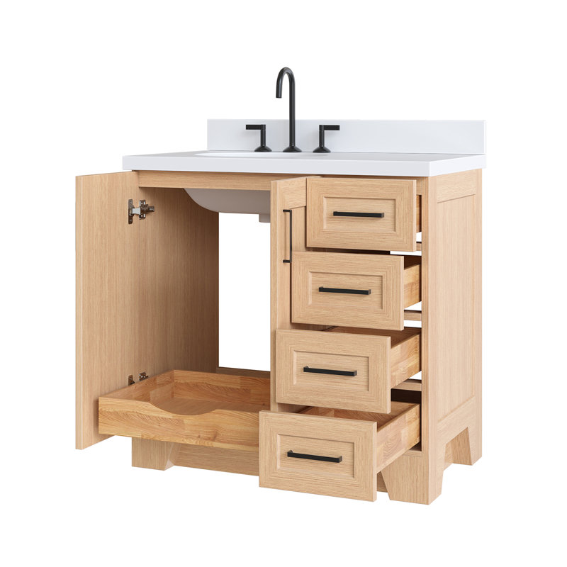 37 IN.  Single Bathroom Vanity, Left, Oval, Natural Oak