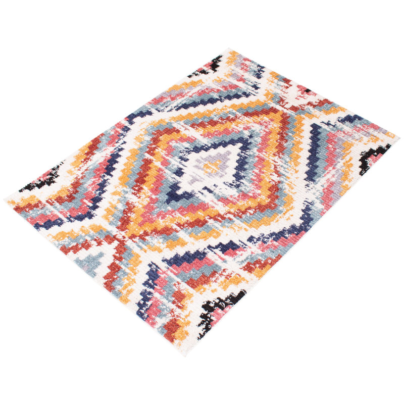 Tapis blanc à motif géométrique Abdur-Rahmaan, Rectangle 6 pi 7 po x 9 pi 6 po