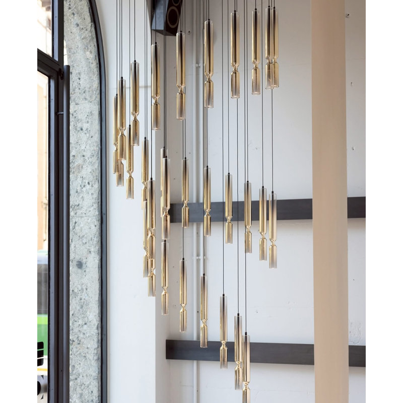 Misty Pendant Mini In Black With Black Suespension And Gold Canopy, Mirroring Gold