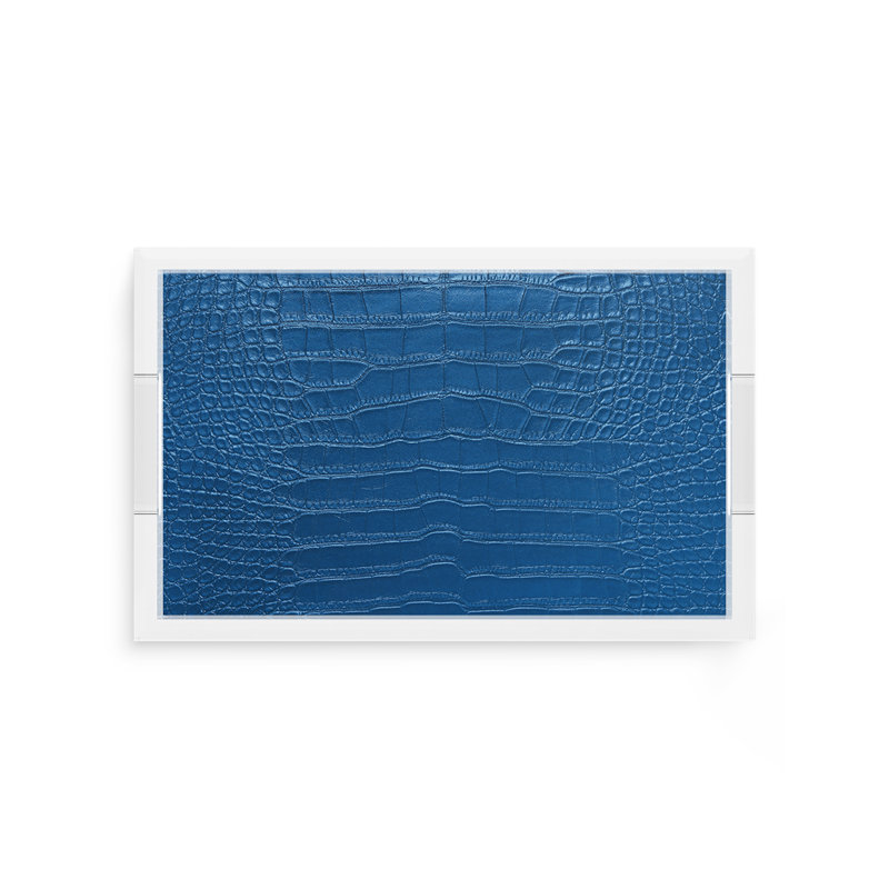 Plateau décoratif crocodile rectangulaire en acrylique, L 12,5 po x P 7,75 po x H 2 po, Bleu de Kyoto
